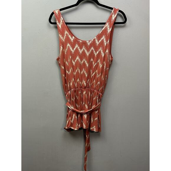 Boston Proper Tank Womens Medium Rust Gold Glitter Shimmer Belted Tie GNO - Picture 2 of 9